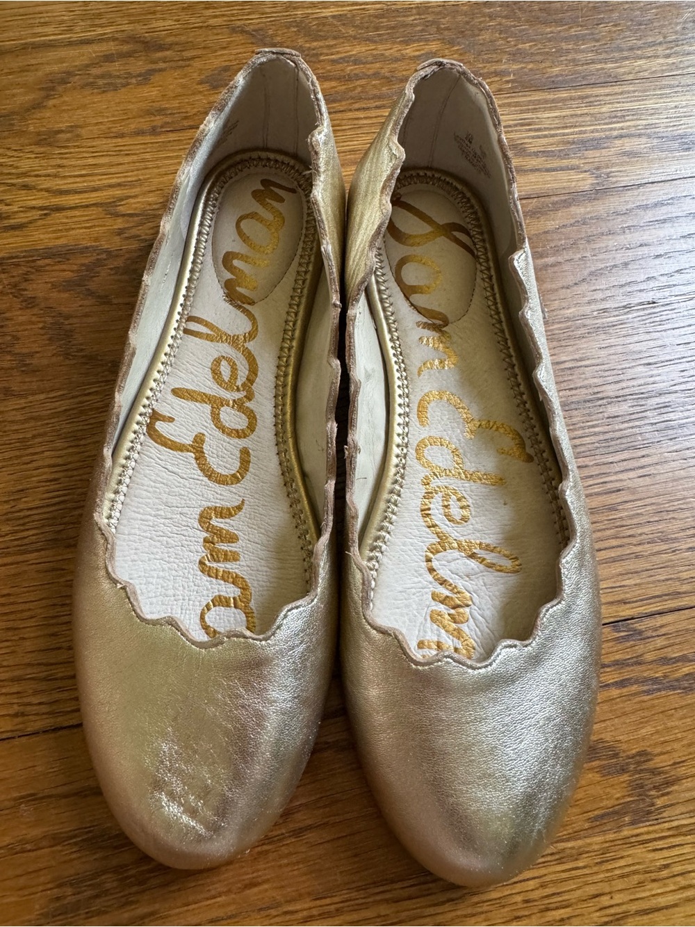Sam Edelman Metallic Gold Scallop-Edge Ballet Flats